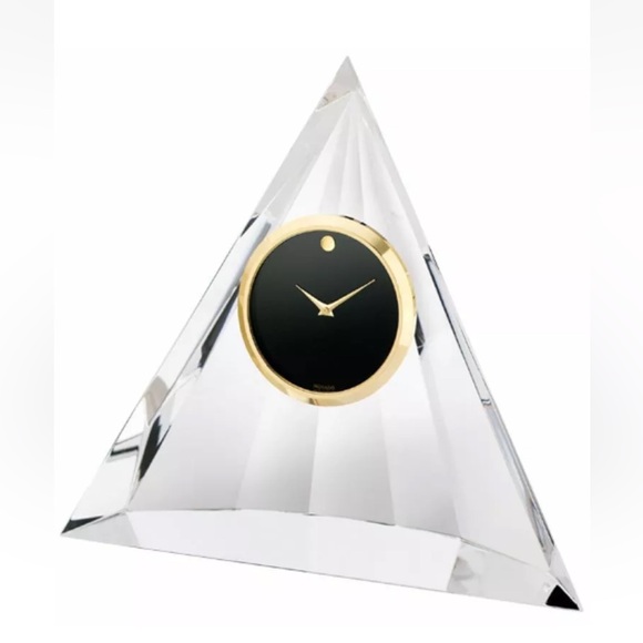 Movado Crystal Pyramid Clock Movado Pyramid Desk Clock with Gold Accents - Picture 1 of 13